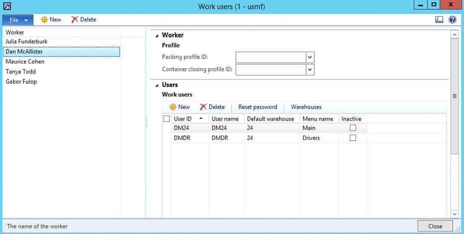 Work users screen in dynamics 365
