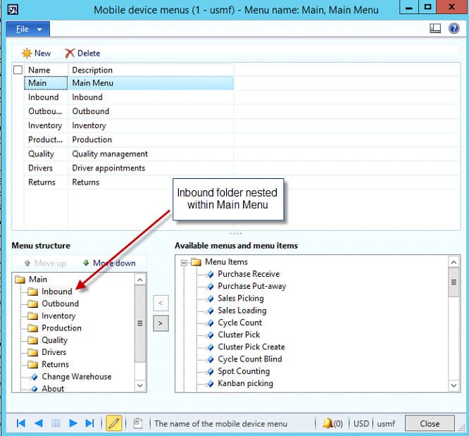 Mobile device menus dynamics 365