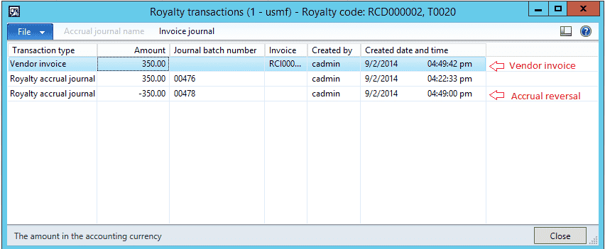 Royalty Transaction in Dynamics 365