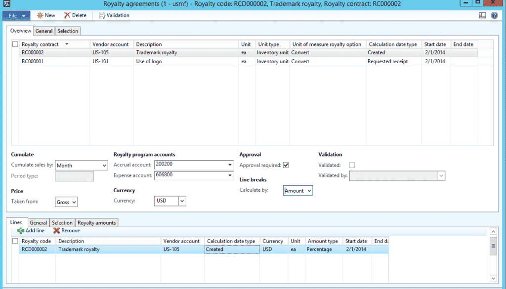 or-royalty-management-screenshot in Dynamics 365