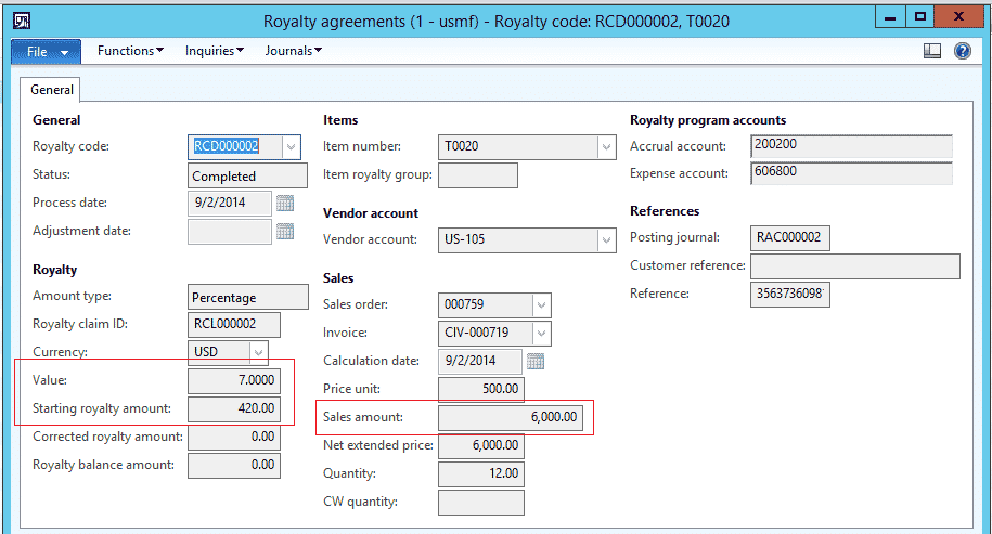 or-royalty-management-screenshot in Dynamics 365