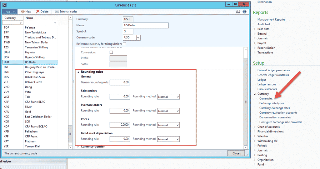 Dynamics AX Currency