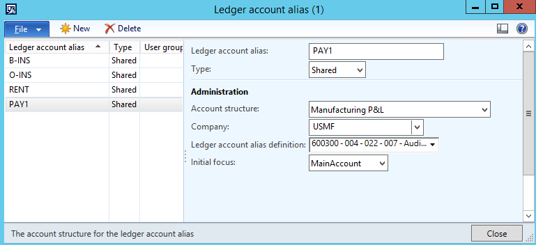Journal Account alias in Dynamics ax Screenshot