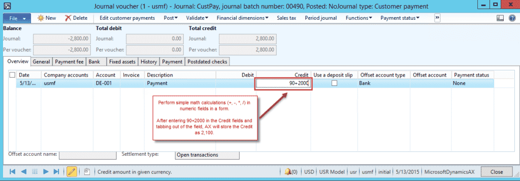 Microsoft Dynamics 365 for Finance and Operation customer payment