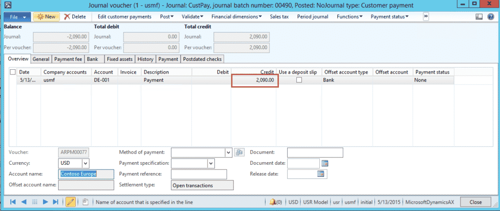 Microsoft Dynamics 365 for Finance and Operation customer payment