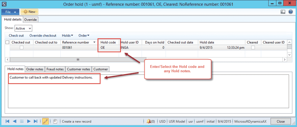 Screenshoot in Dynamics AX