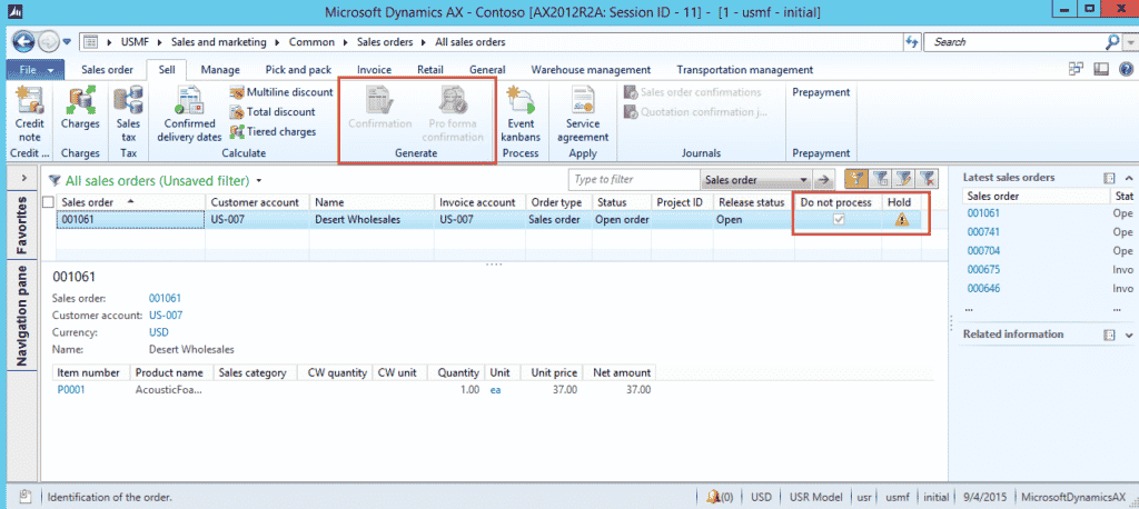 Screenshoot in Dynamics AX