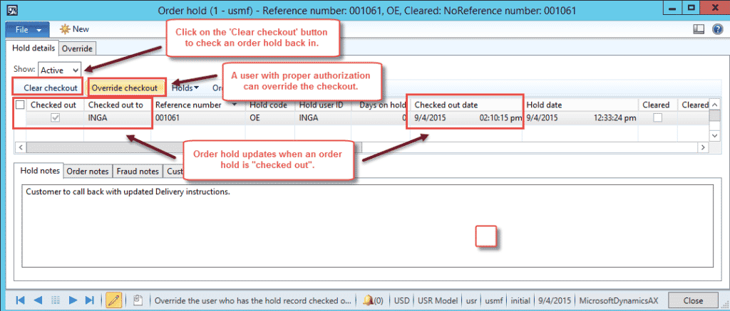 Order hold screenshoot in Dynamics AX