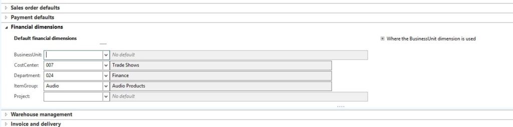 Sales order screen