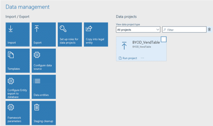 Microsoft Dynamics data management export import