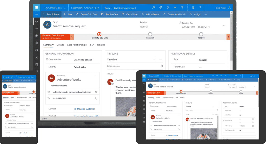 Microsoft Dynamics 365 for Customer service Hub analytics dashboard