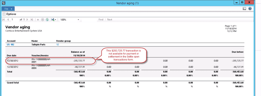 Vendor aging report in Microsoft Dynamics 365
