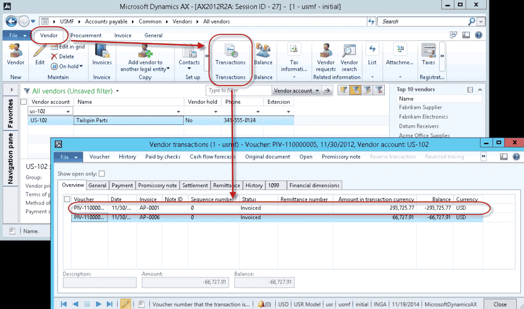 Vendor transaction in Microsoft Dynamics 365