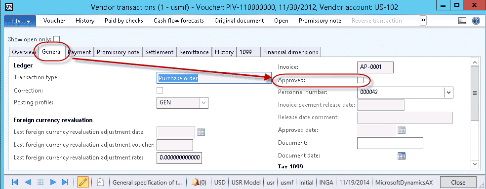 Vendor transaction in Microsoft Dynamics 365