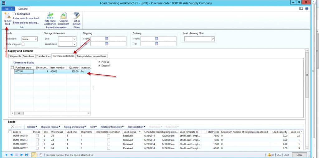 Load planning workbench in Microsoft Dynamics 365