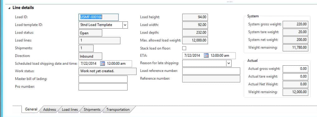 Purchase order view in Microsoft Dynamics 365
