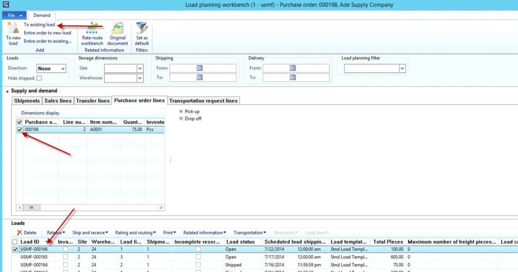 Load planning workbench in Microsoft Dynamics 365