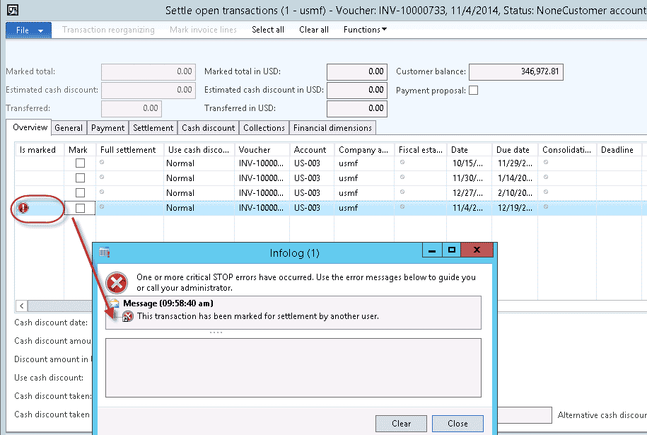 Settle open transaction in Microsoft Dynamics 365