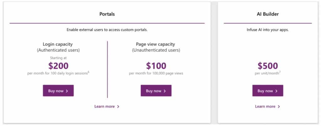 Power Apps Portal Pricing