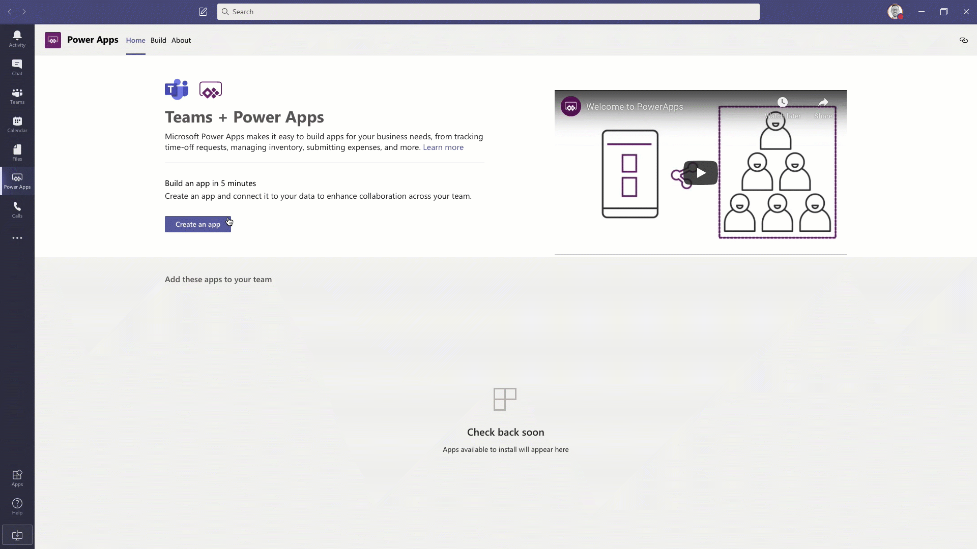 Power Apps for Microsoft Teams Dataverse