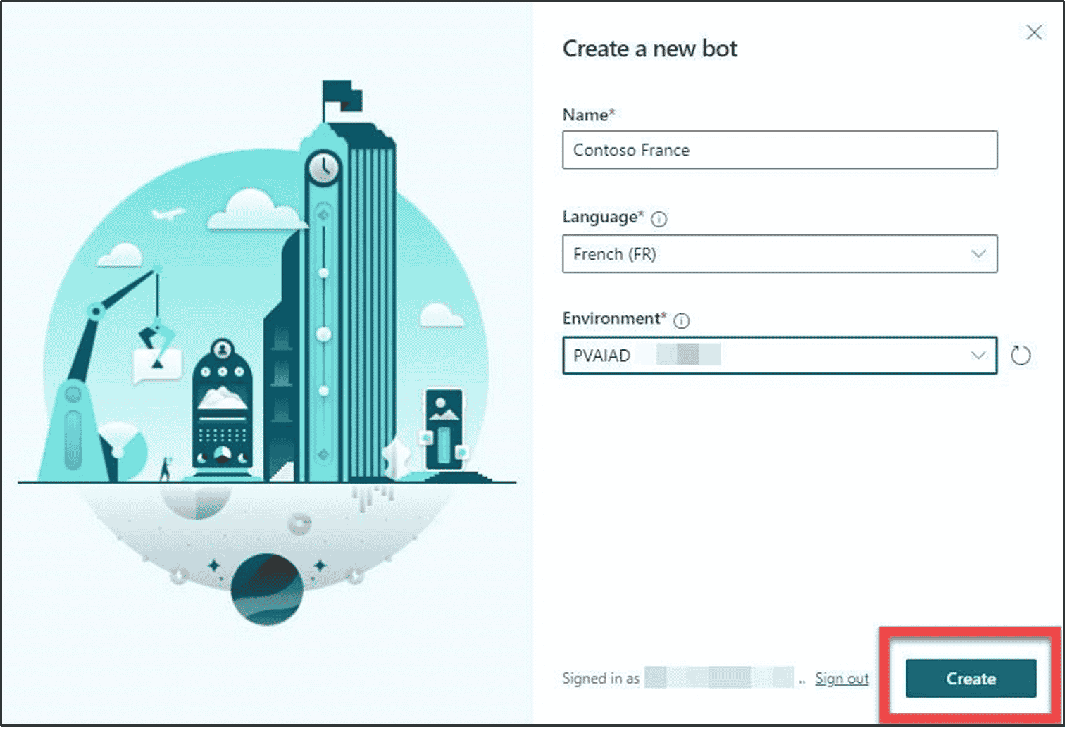 Power Virtual Agents Create New Bot