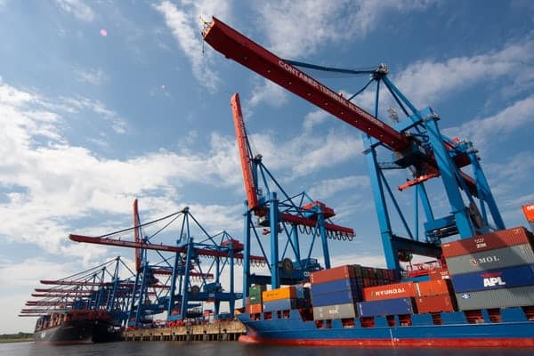 freight and cranes in a shipping port