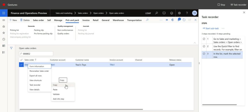 Task recorder gesture