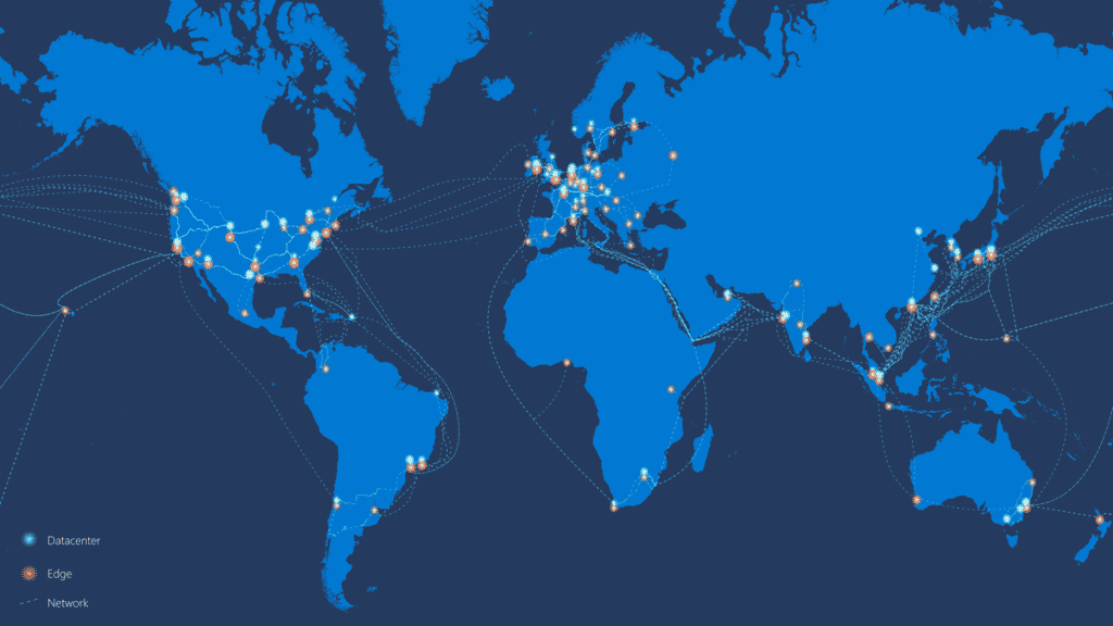 Map of all Azure datacenters across the globe