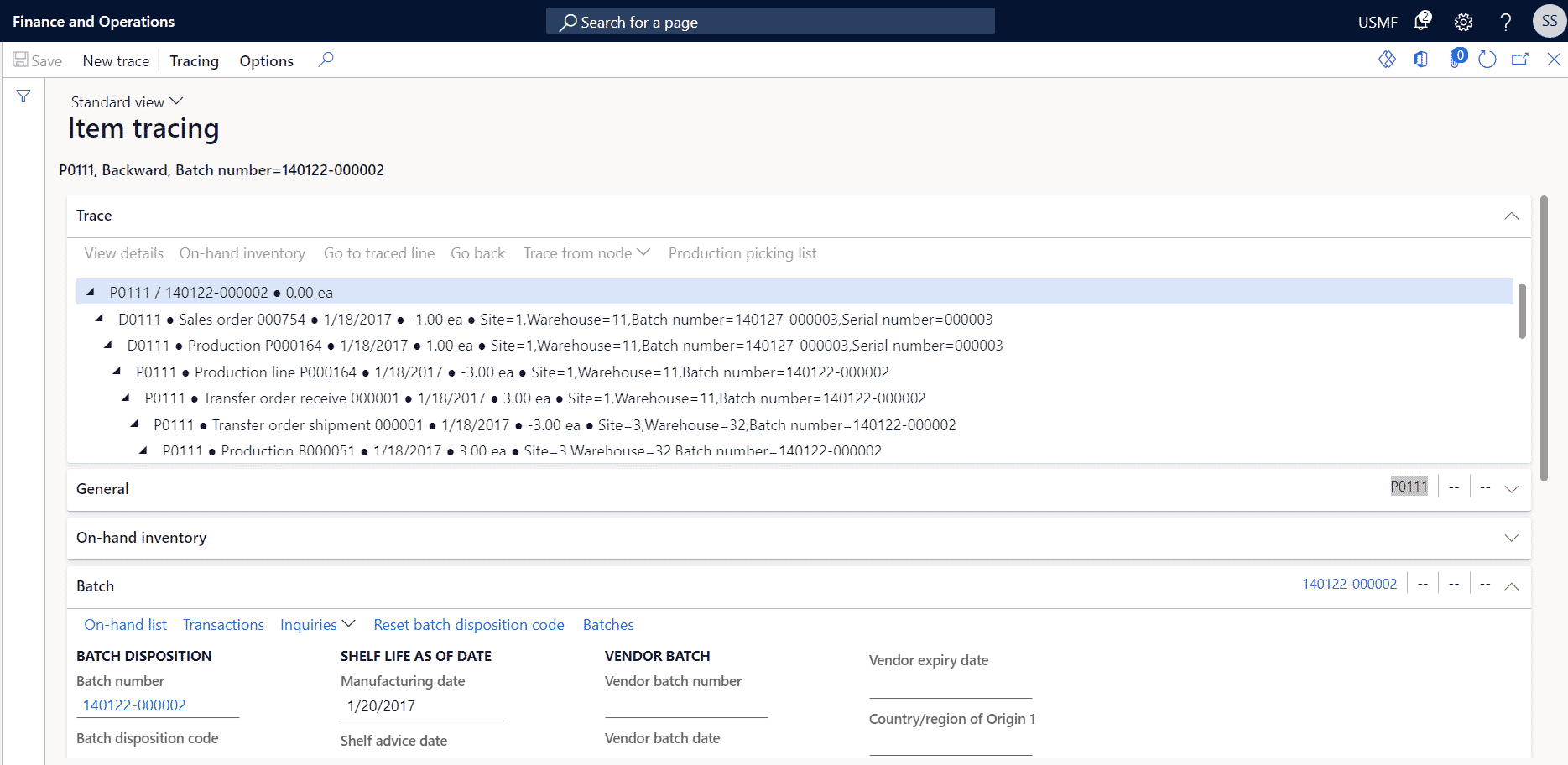 Microsoft manufacturing solutions - Dynamics 365 finance and Supply Chain Management, batch number tracing