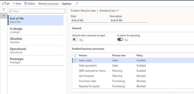 Product lifecycle states in the plm software