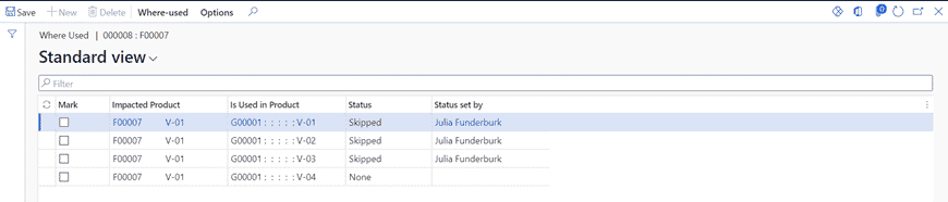 Where-used enquiry in plm software