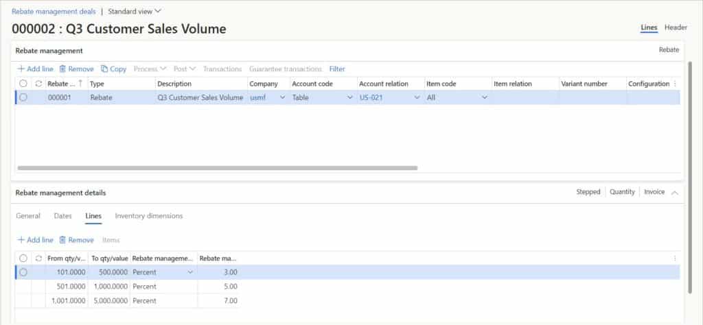 Rebates from within dynamics 365 finance and supply chain