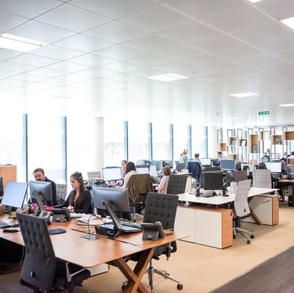 customer service office with people at desks