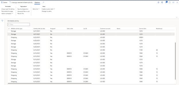 Table showing billable activities, what has been billed to the client, and in what sales order