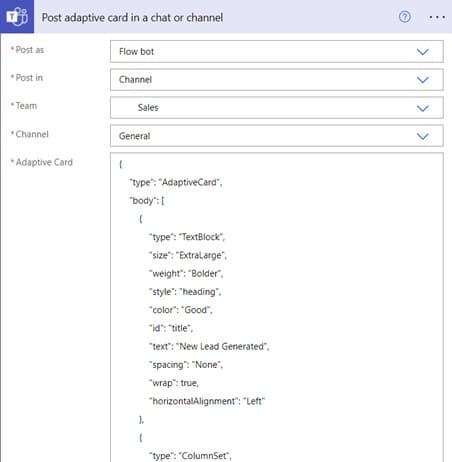 Post adaptive card to teams