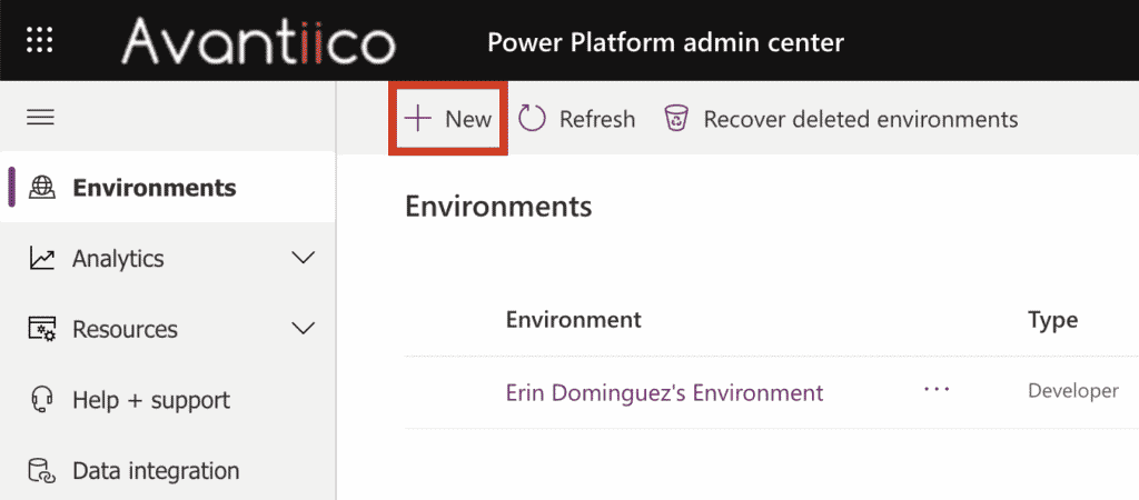 Power Platform Create New Environment