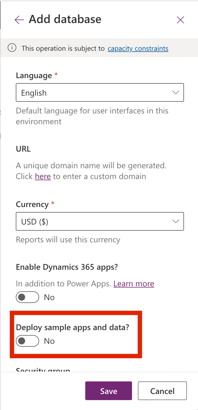 Add Database Power Platform