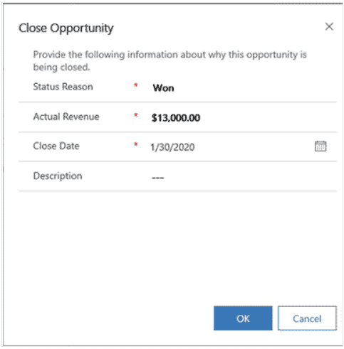 Close Opportunity dialog box in Kanban Board