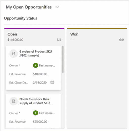 Opportunity Table Kanban view by Status