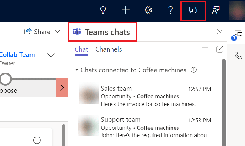 Image of teams chats dashboard