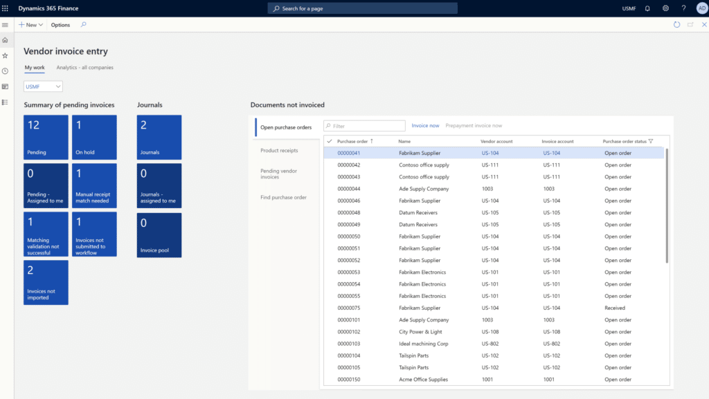 Dynamics 365 Finance and Operations Vendor Invoice Entry