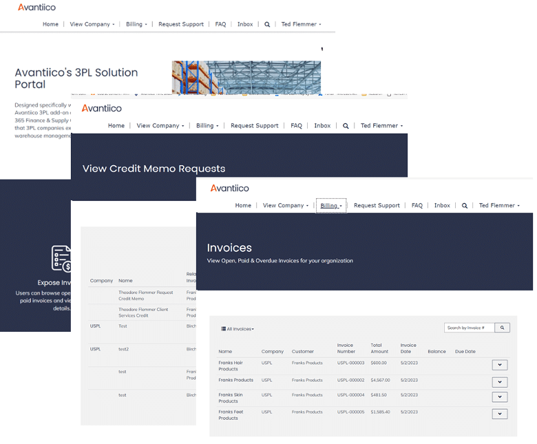 3PL Billing Automation: 3PL Customer Portal Screenshot