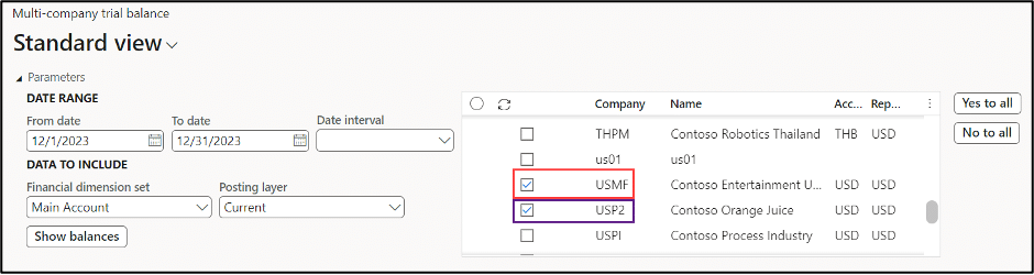 Multi company trial balance