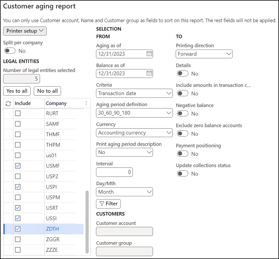 Multi-entity reports in Dynamics 365 Finance using Avantiico's Advanced Multi-Company Solution. Customer Aging reports across multiple companies