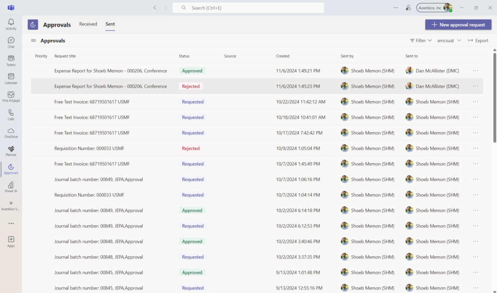Power apps workflow for D365 F&SCM approvals in teams